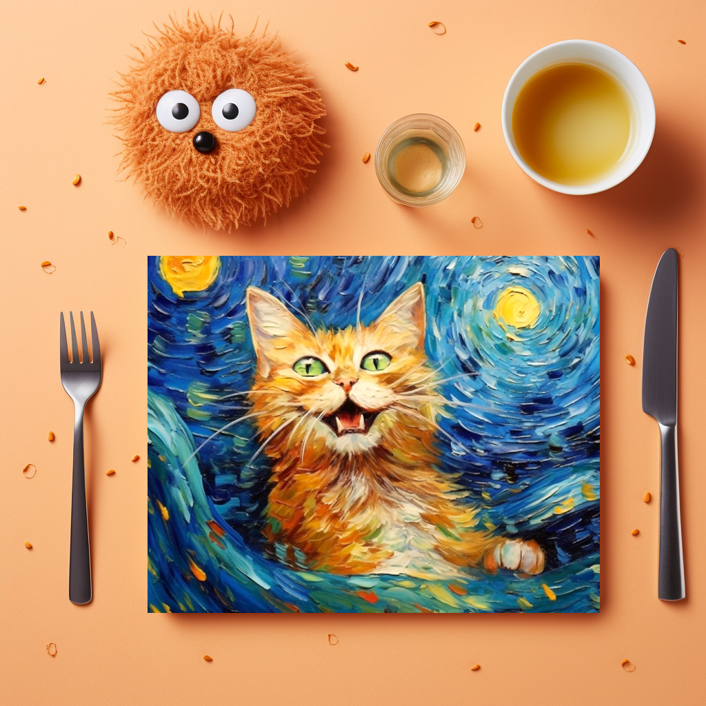 raxxa Premium-Tischset: Fröhliche Katzenkunst Im Stil von Vincent van Gogh – Bild 3