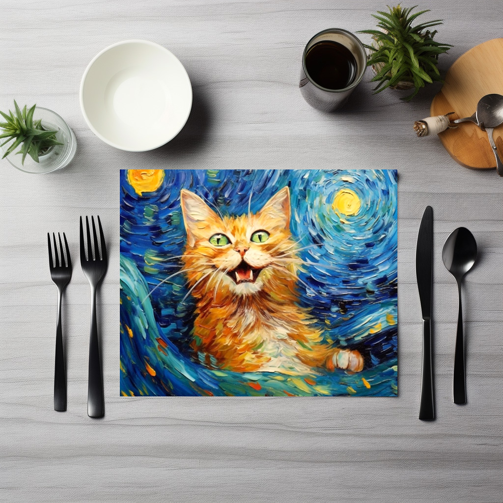 raxxa Premium-Tischset: Fröhliche Katzenkunst Im Stil von Vincent van Gogh