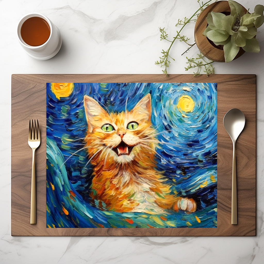 raxxa Premium-Tischset: Fröhliche Katzenkunst Im Stil von Vincent van Gogh – Bild 2