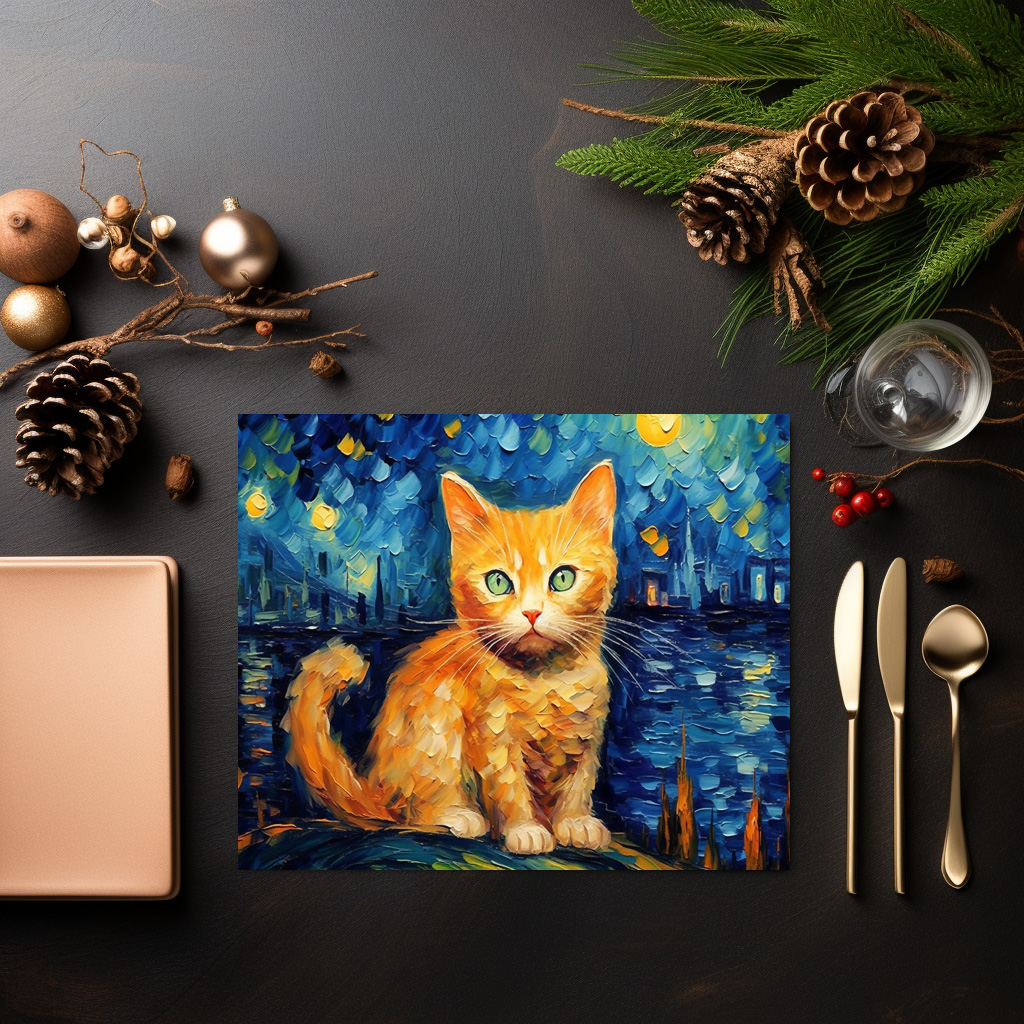 raxxa Premium-Tischset: Drollige Katzenkunst Im Stil von Vincent van Gogh - Imagen 2