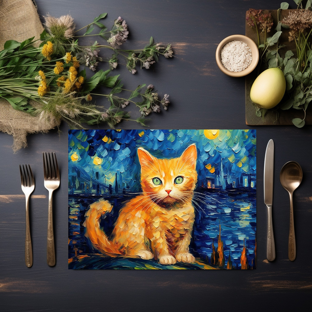 raxxa Premium-Tischset: Drollige Katzenkunst Im Stil von Vincent van Gogh - Imagen 3
