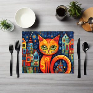 raxxa Premium-Tischset: Fröhliche Katzenkunst Im Stil von Friedensreich Hundertwasser