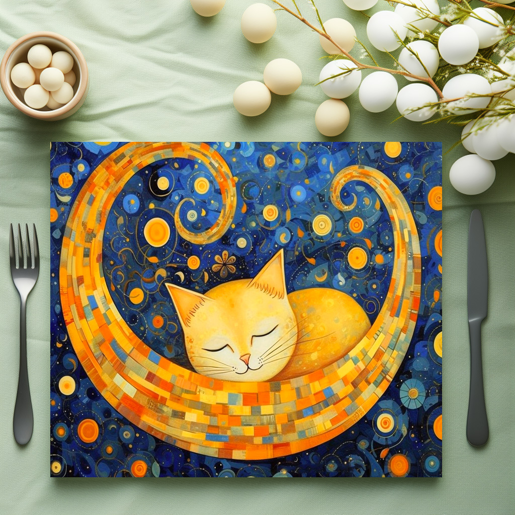 raxxa Premium-Tischset: Fröhliche Katzenkunst Im Stil von Gustav Klimt – Bild 3