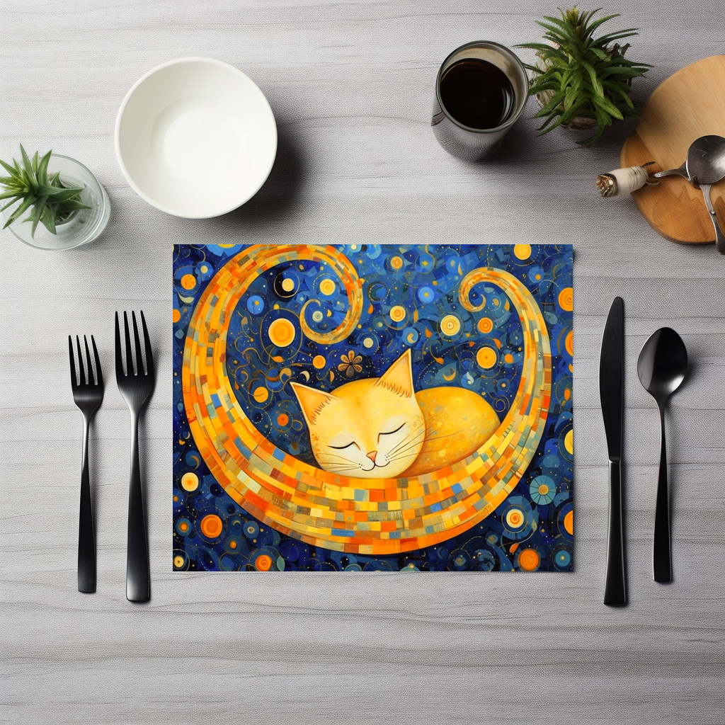 raxxa Premium-Tischset: Fröhliche Katzenkunst Im Stil von Gustav Klimt