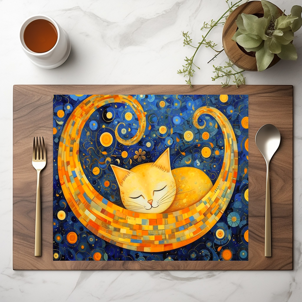 raxxa Premium-Tischset: Fröhliche Katzenkunst Im Stil von Gustav Klimt – Bild 2