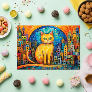 raxxa Premium-Tischset: Fröhliche Katzenkunst Im Stil von Friedensreich Hundertwasser