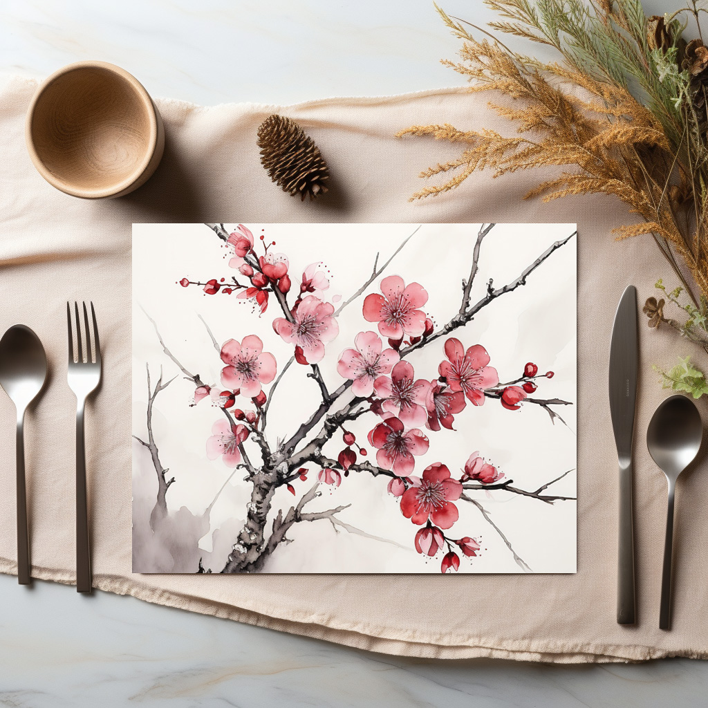 raxxa Premium-Tischset: Pink Cherry Blossom Branch