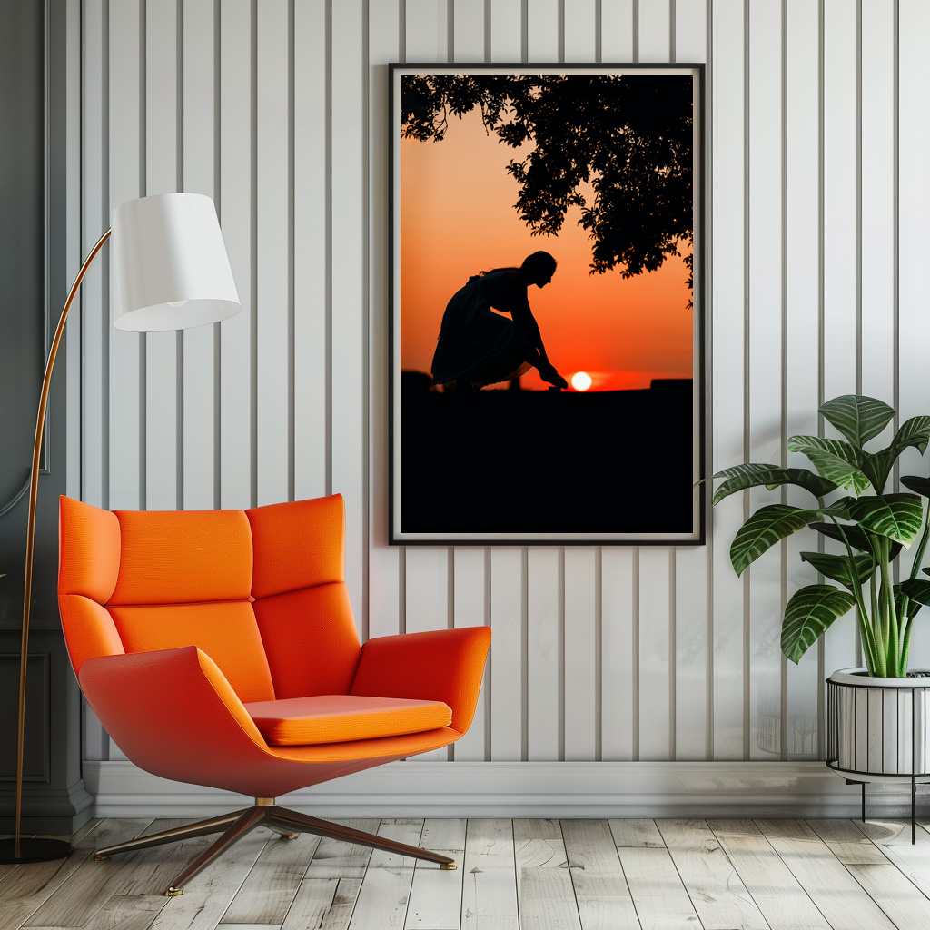 Poster: Mädchen bei Sonnenuntergang