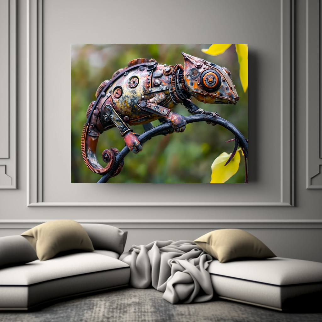 Poster: Metal Chameleon on Branch twig sitting