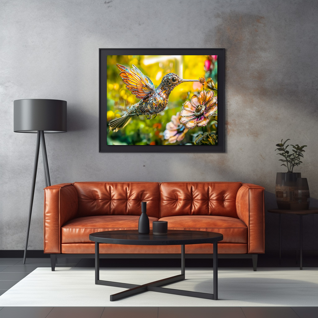 Poster: Metal Hummingbird in Flight on flower – Image 3