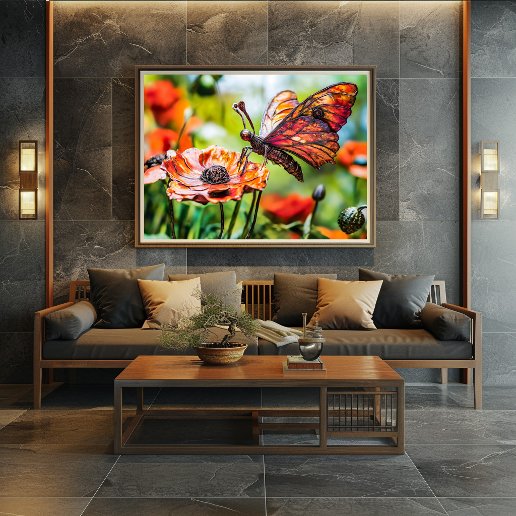 Poster: Metal Butterfly on Poppy flower – Image 2