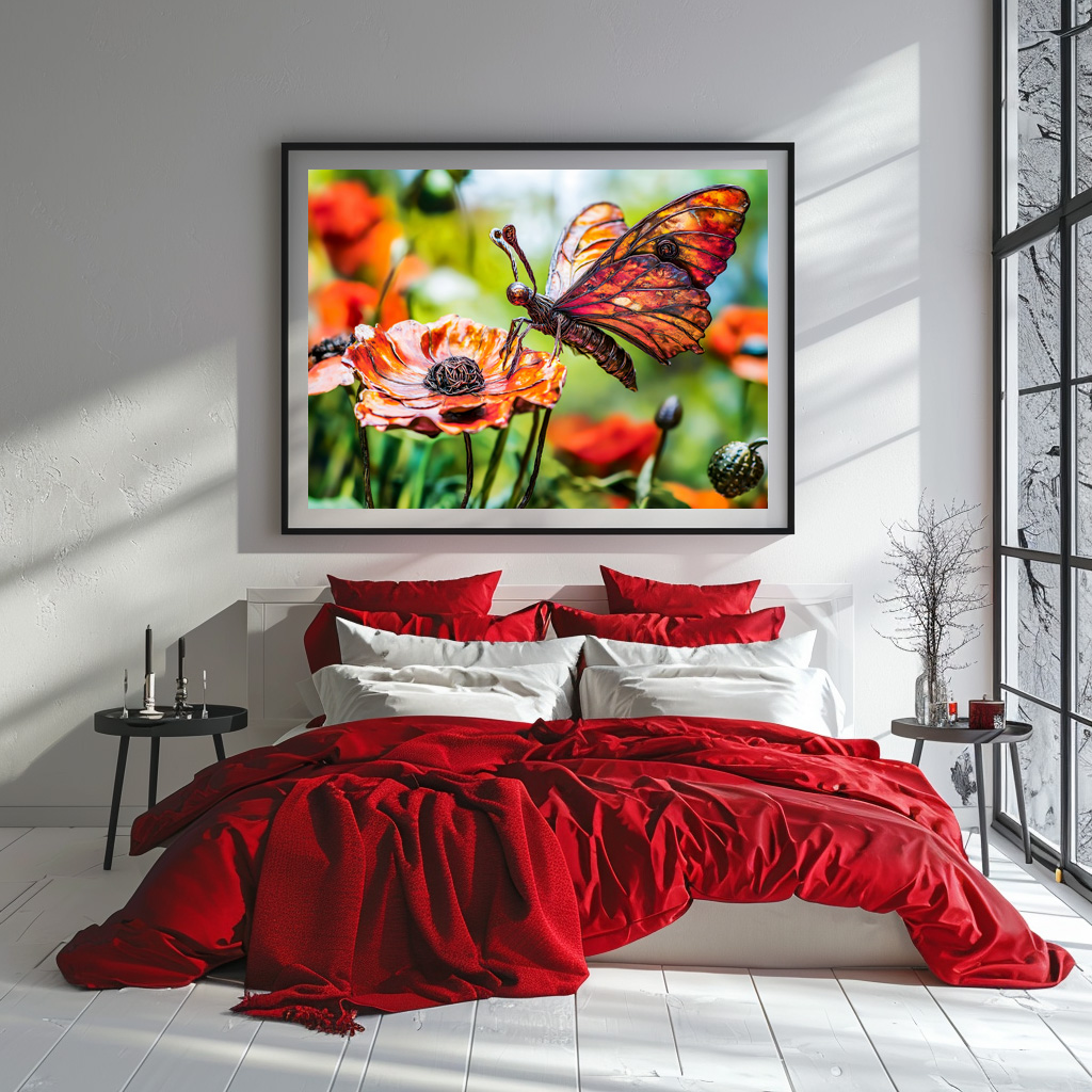 Poster: Metal Butterfly on Poppy flower