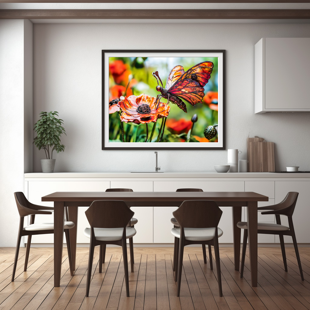 Poster: Metal Butterfly on Poppy flower – Image 3