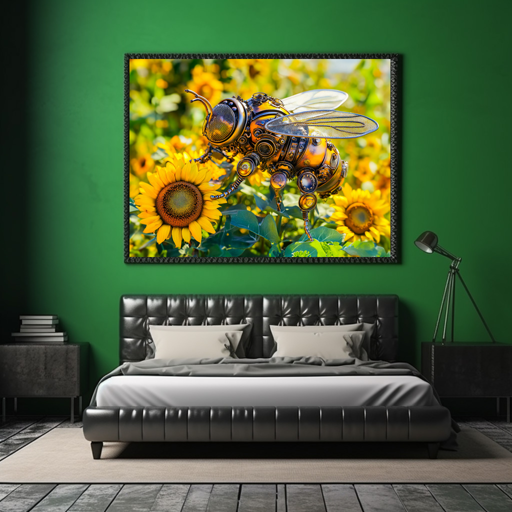 Poster: Metal Bumblebee on Sunflower in Summer