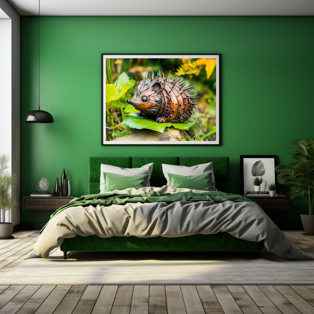 Poster: Metal Hedgehog Garden Decor on leave