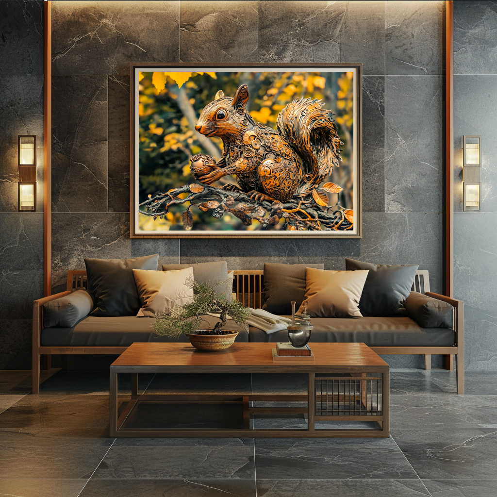 Poster: Metal Squirrel on Branch in autumn – Image 2