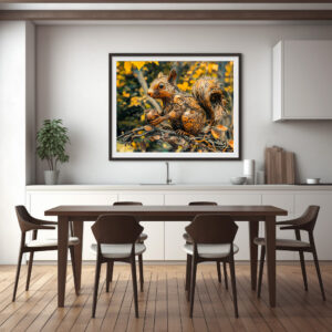 Poster: Metal Squirrel on Branch in autumn