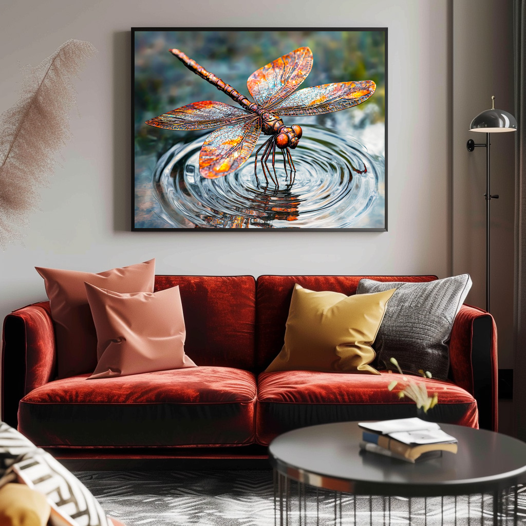 Poster: Metal Dragonfly Over Water