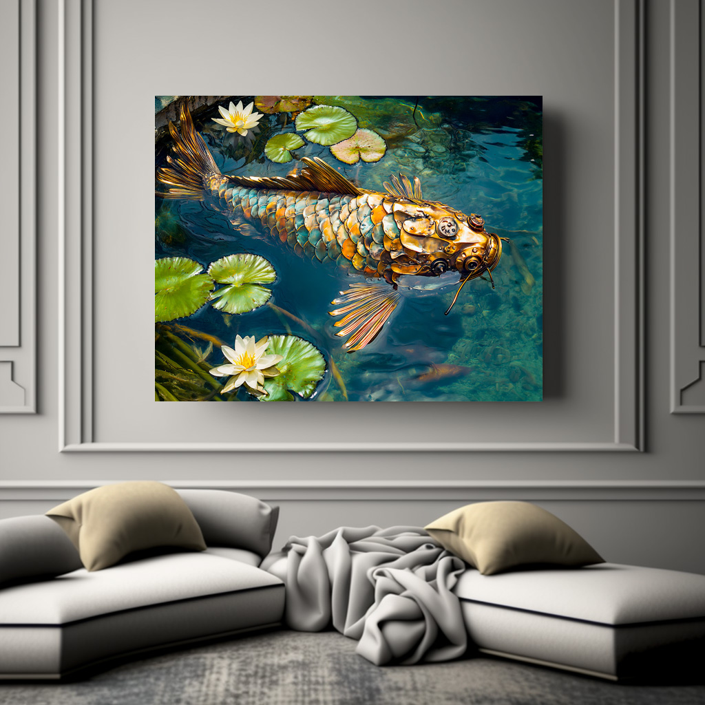 Poster: Metal Koi in Pond and water lilith - immagine 2