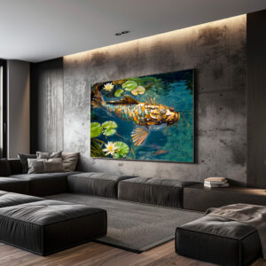 Poster: Metal Koi in Pond and water lilith
