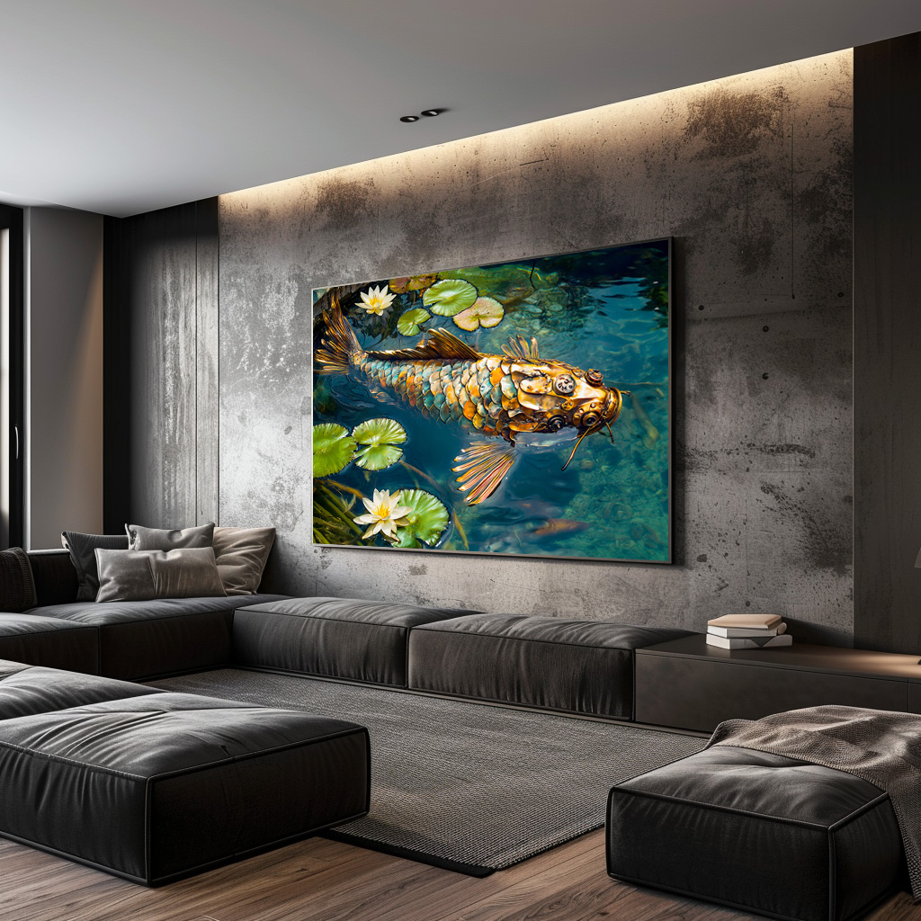 Poster: Metal Koi in Pond and water lilith