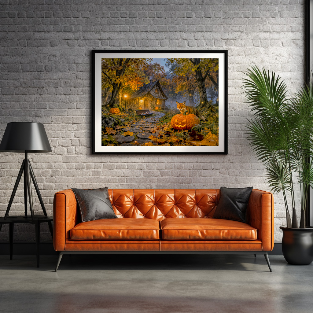 Poster: Halloween Forest Cottage with Fox