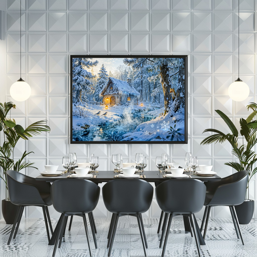Poster: Winter Cottage by the Forest Stream - Image 2