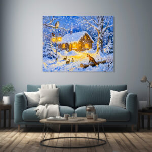 Poster: Winter Forest Cottage with Woodland Animals
