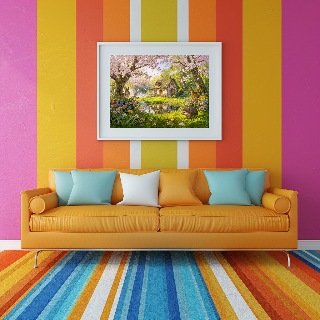 Poster: Cherry Blossom Cottage by the Garden Pond - Imagen 2