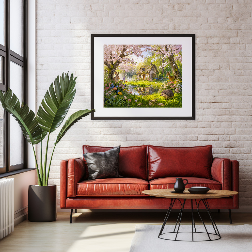 Poster: Cherry Blossom Cottage by the Garden Pond - Imagen 3