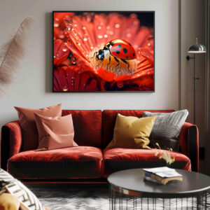 Poster: ladybug delicately exploring the intricate patterns of a blooming flower petal