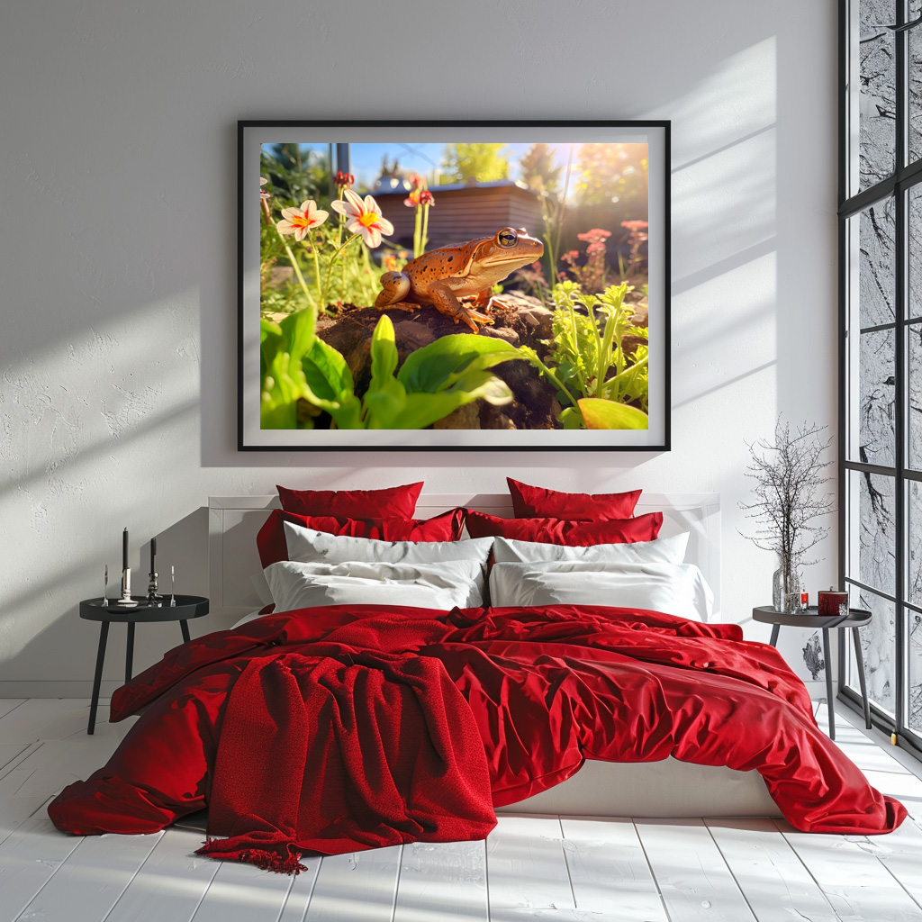 Poster: satisfied frog perched on a garden bed - immagine 2
