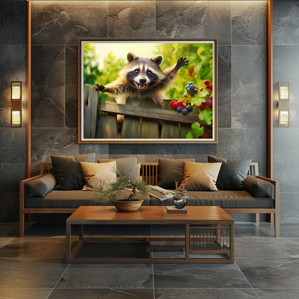 Poster: raccoon skillfully scaling a garden fence - Image 2