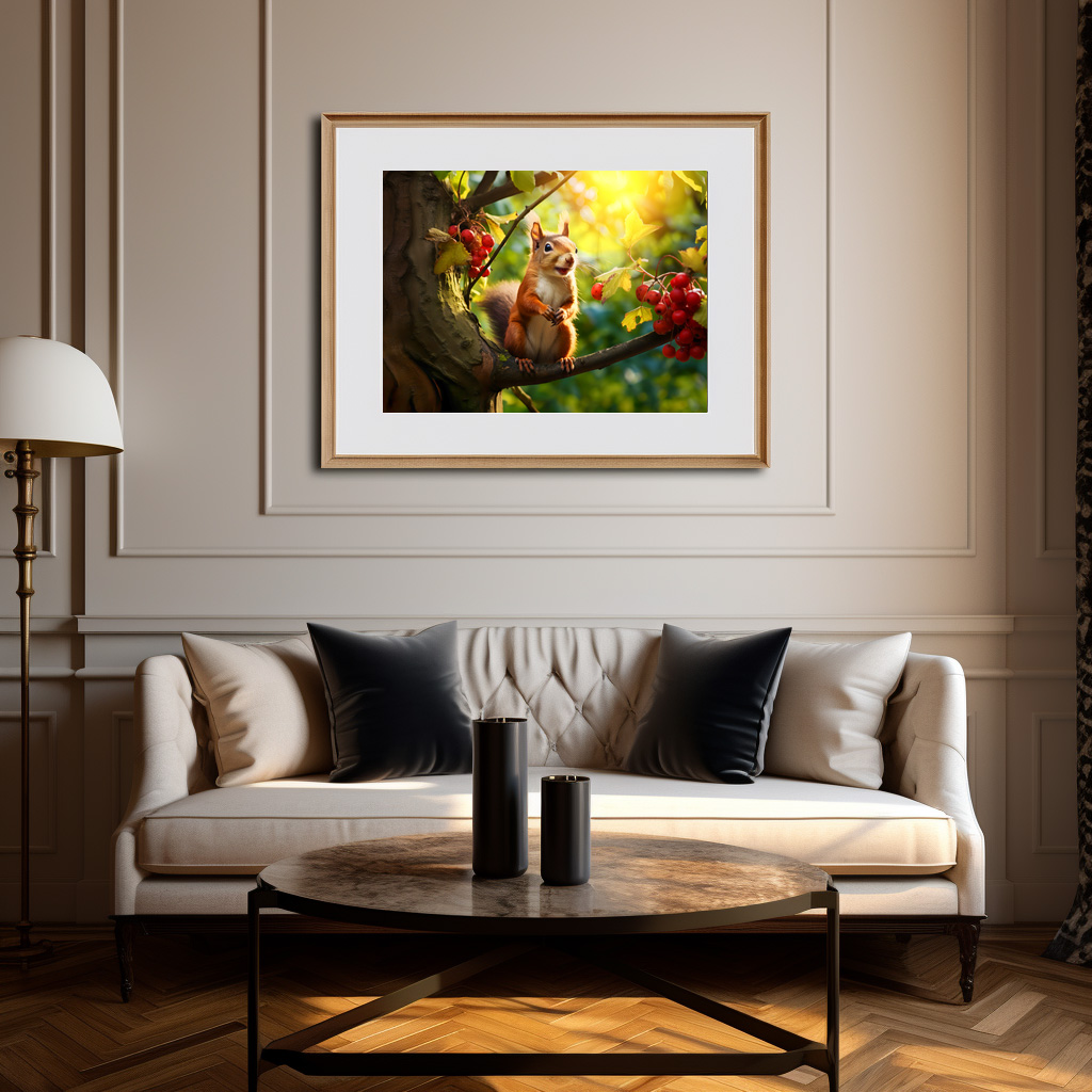 Poster: curious squirrel perched on a branch, nibbling on a freshly fruits - immagine 3