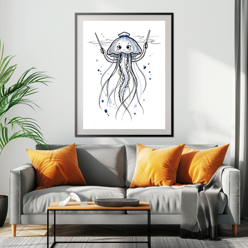 Poster: Jellyfish Conductor Leading Rhythm in Marine Ink Illustration – Bild 2