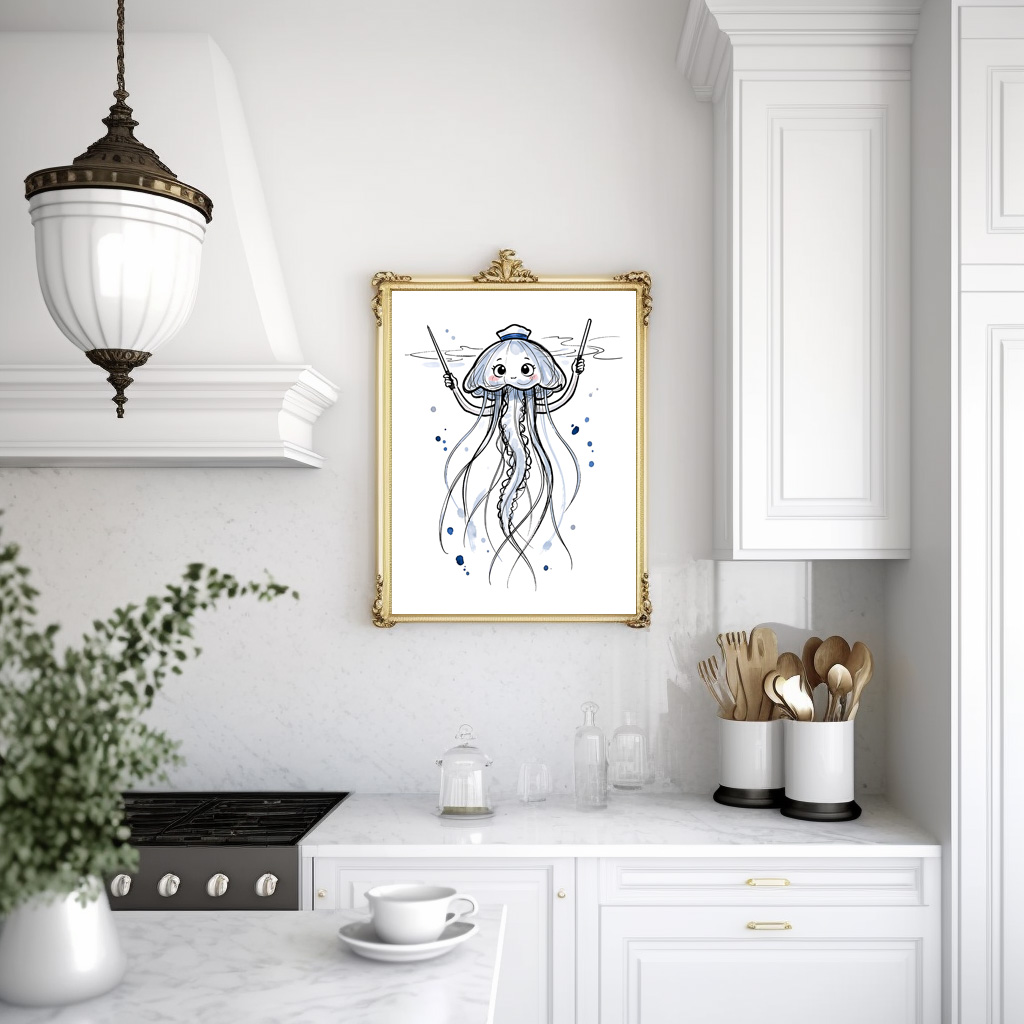Poster: Jellyfish Conductor Leading Rhythm in Marine Ink Illustration – Bild 3