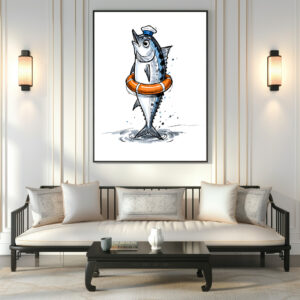 Poster: Herring with Lifebuoy in Marine Ink Illustration