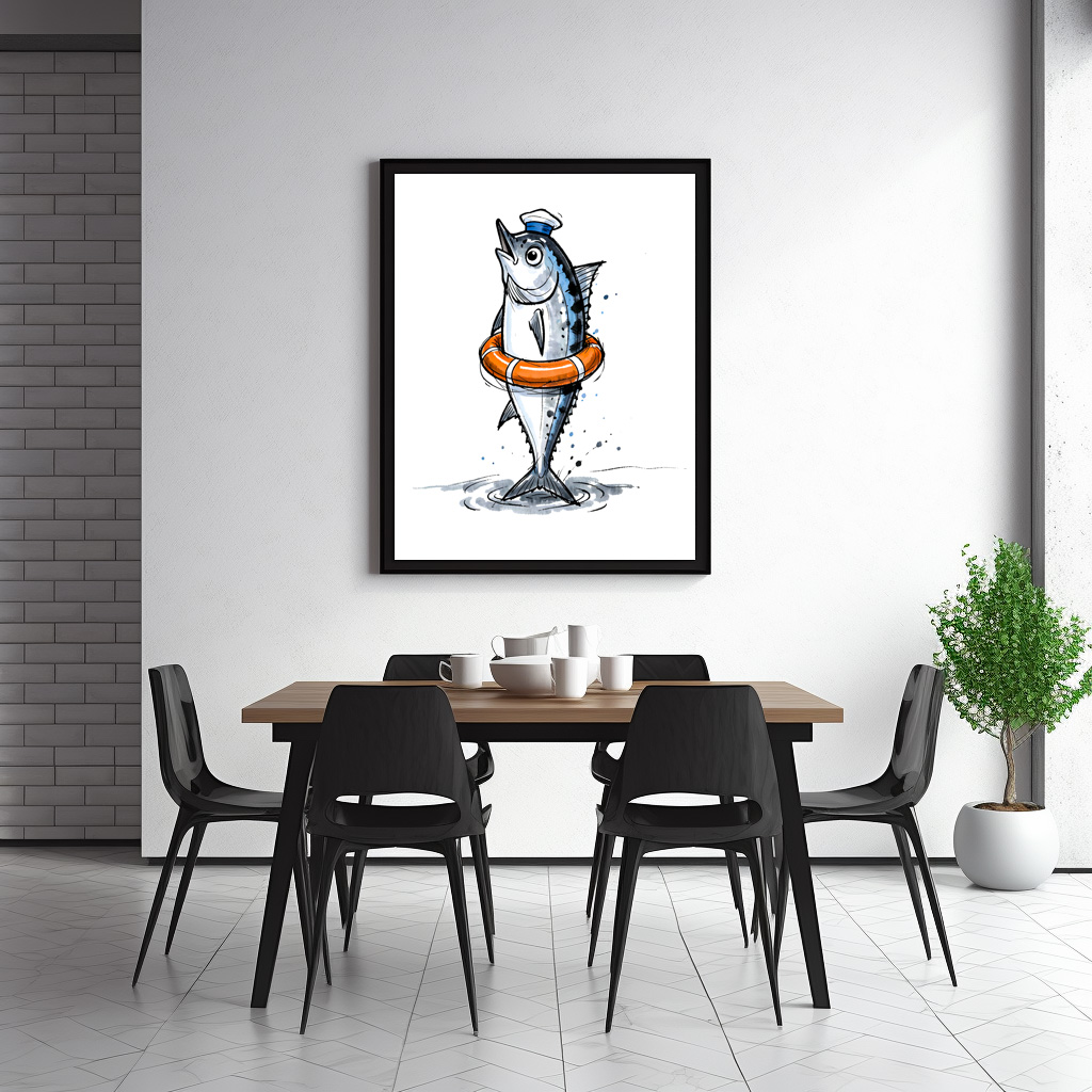 Poster: Herring with Lifebuoy in Marine Ink Illustration – Image 2