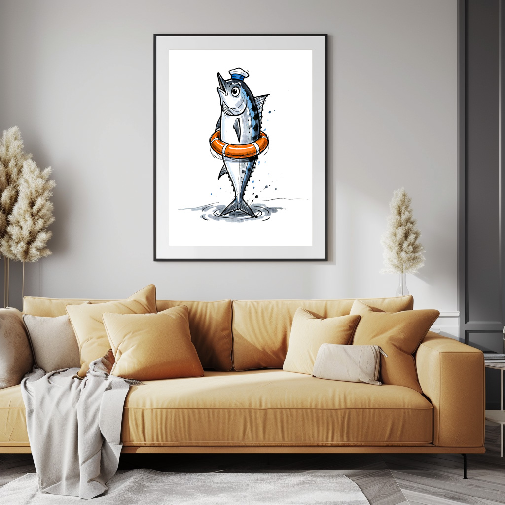 Poster: Herring with Lifebuoy in Marine Ink Illustration – Image 3