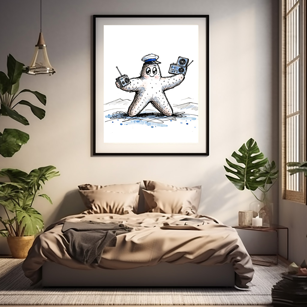 Poster: Starfish Grooving with Radios in Coastal Ink Illustration – Image 2