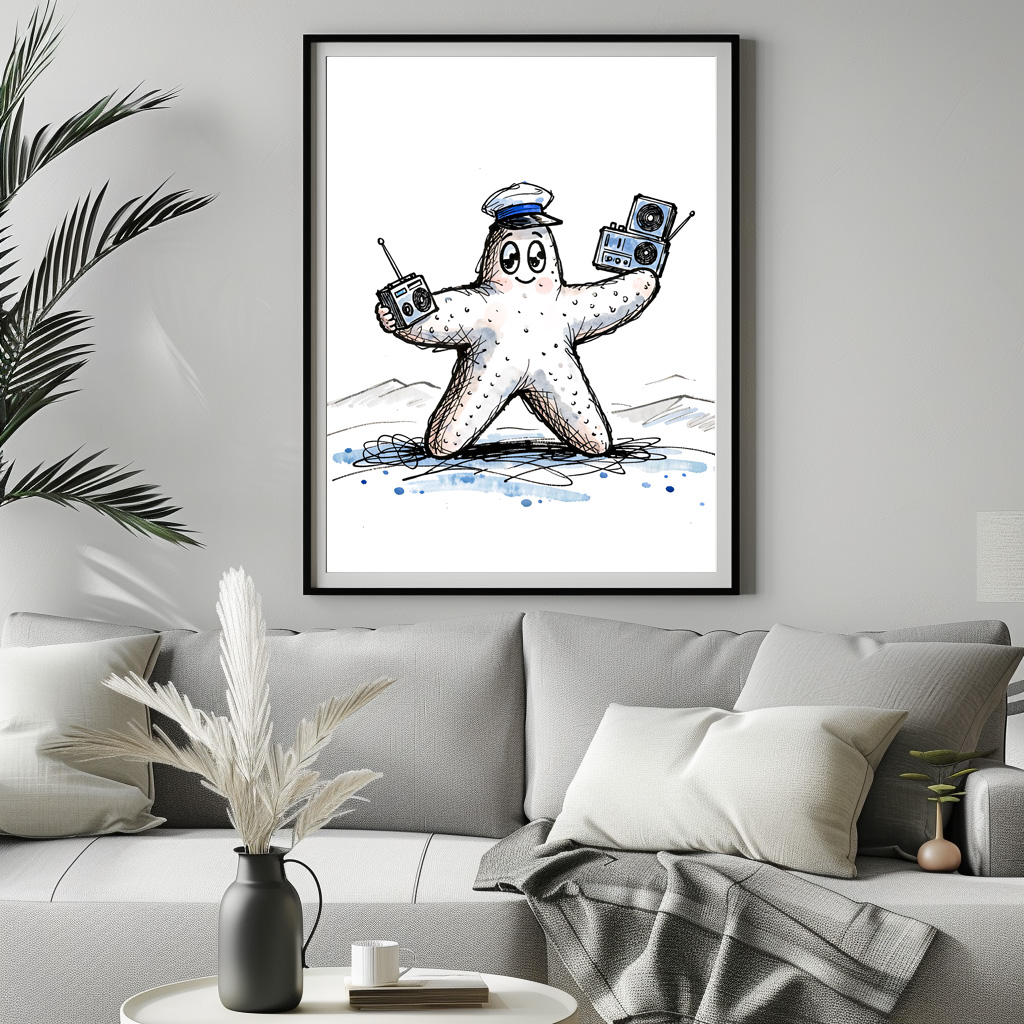 Poster: Starfish Grooving with Radios in Coastal Ink Illustration – Image 3