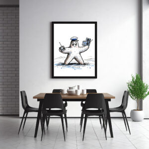 Poster: Starfish Grooving with Radios in Coastal Ink Illustration