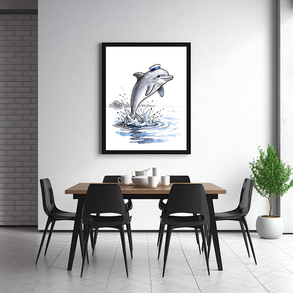 Poster: Playful Dolphin Leaping High in Marine Ink Illustration – Image 3