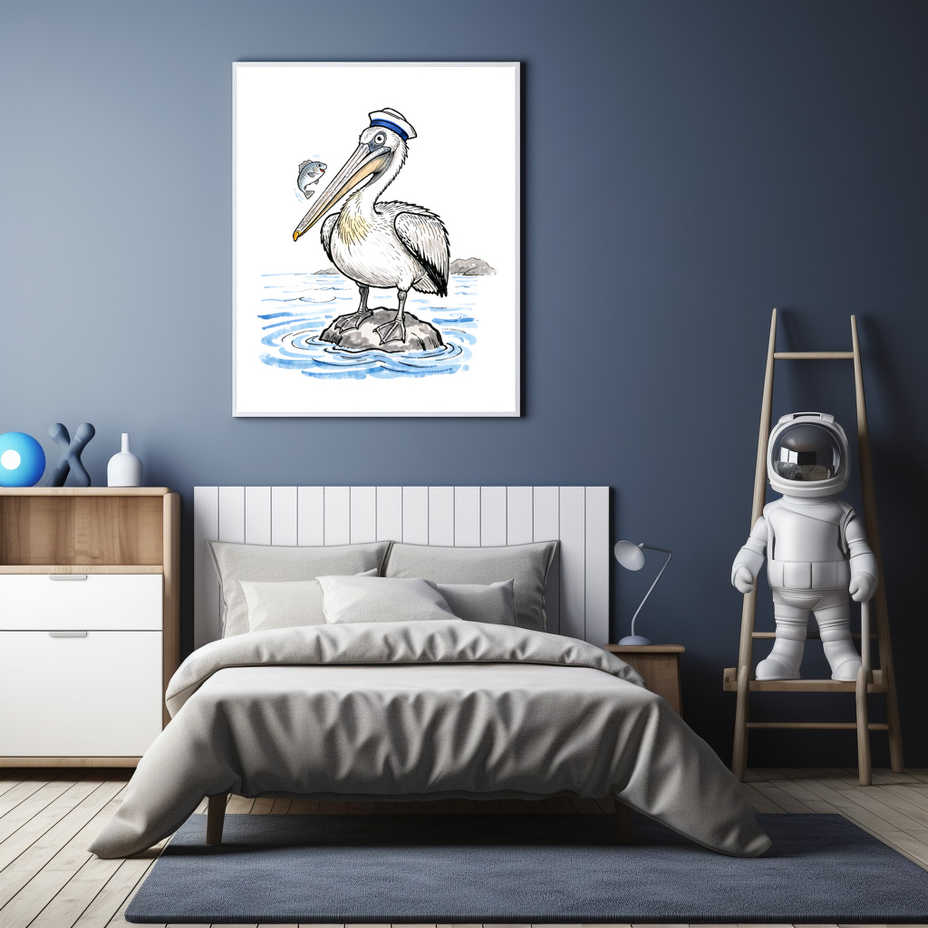 Poster: Pelican Standing Proud on Rock Ink Illustration – Bild 2