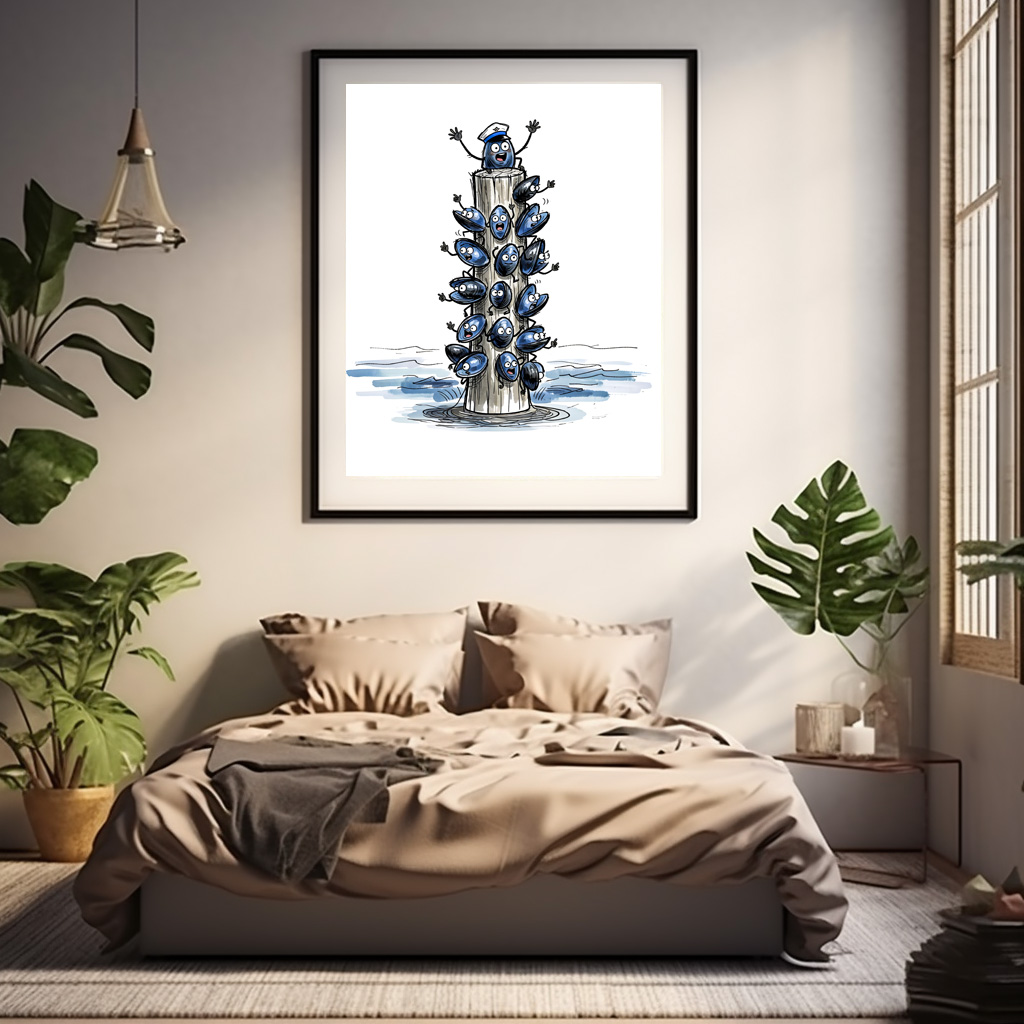 Poster: Chatty Mussel Gang Talking Together Marine Ink Illustration – Image 2