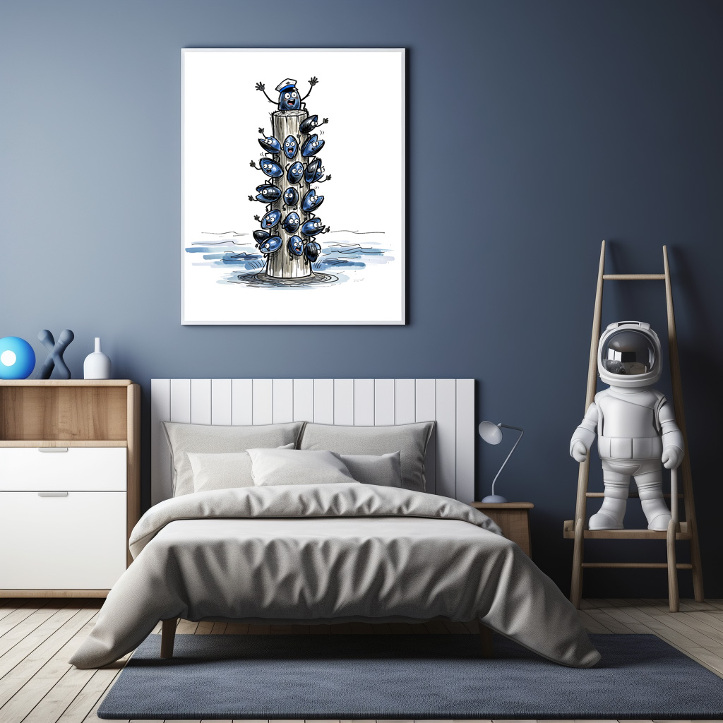 Poster: Chatty Mussel Gang Talking Together Marine Ink Illustration