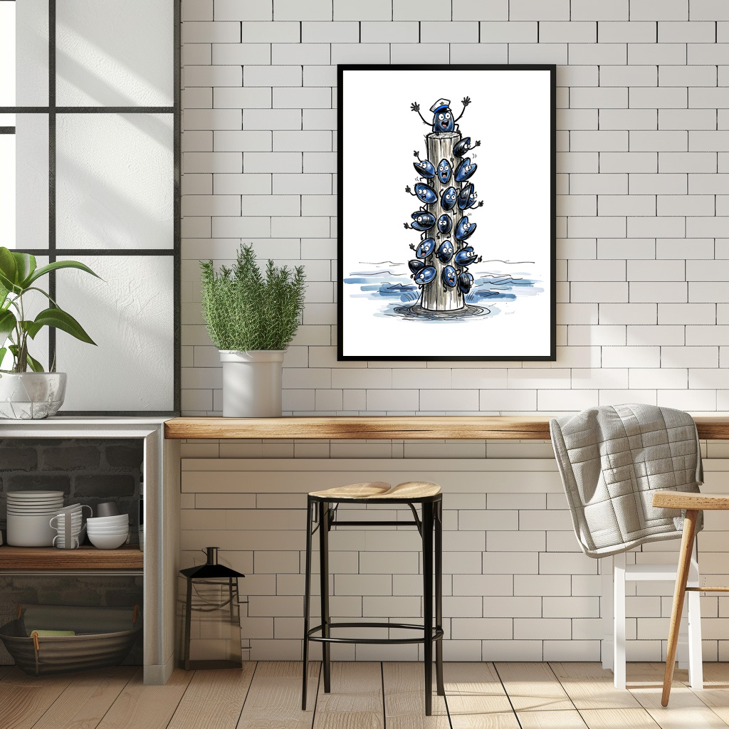 Poster: Chatty Mussel Gang Talking Together Marine Ink Illustration – Image 3