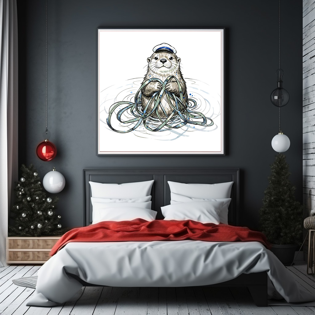 Poster: Sea Otter Holding Kelp in Marine Ink Illustration - immagine 2