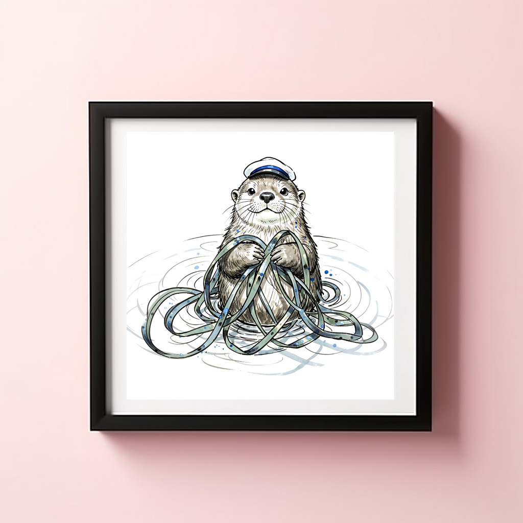 Poster: Sea Otter Holding Kelp in Marine Ink Illustration - immagine 3