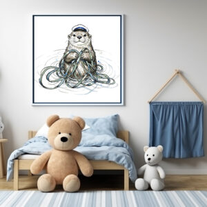 Poster: Sea Otter Holding Kelp in Marine Ink Illustration